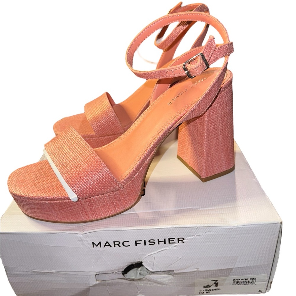 New Marc Fisher 4in. Heel Strap Sandals Women's Size 10 M - Salmon Peachy Orange